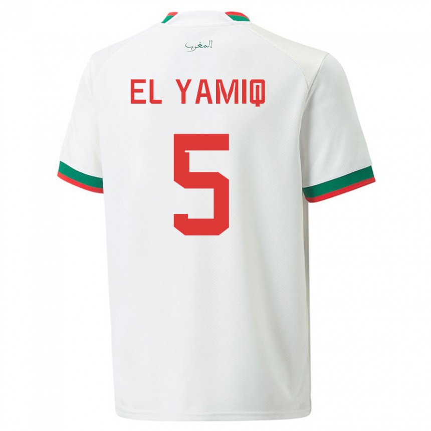 Damen Marokkanische Jawad El Yamiq #5 Weiß Auswärtstrikot Trikot 22-24 T-shirt