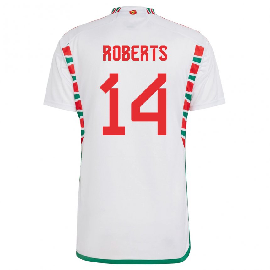 Damen Walisische Connor Roberts #14 Weiß Auswärtstrikot Trikot 22-24 T-shirt