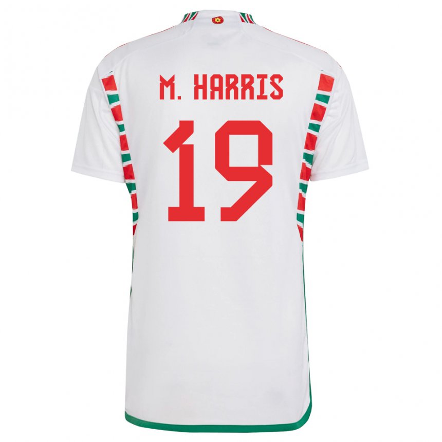 Damen Walisische Mark Harris #19 Weiß Auswärtstrikot Trikot 22-24 T-shirt