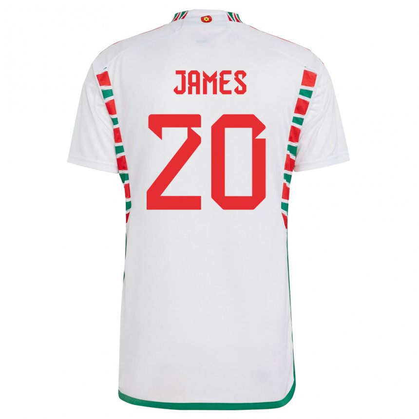 Damen Walisische Daniel James #20 Weiß Auswärtstrikot Trikot 22-24 T-shirt