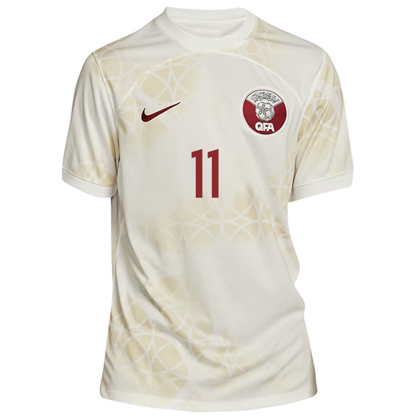 Damen Katarische Akram Afif #11 Goldbeige Auswärtstrikot Trikot 22-24 T-shirt