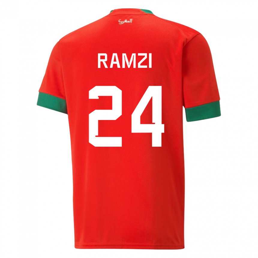 Kinder Marokkanische Achraf Ramzi #24 Rot Heimtrikot Trikot 22-24 T-shirt