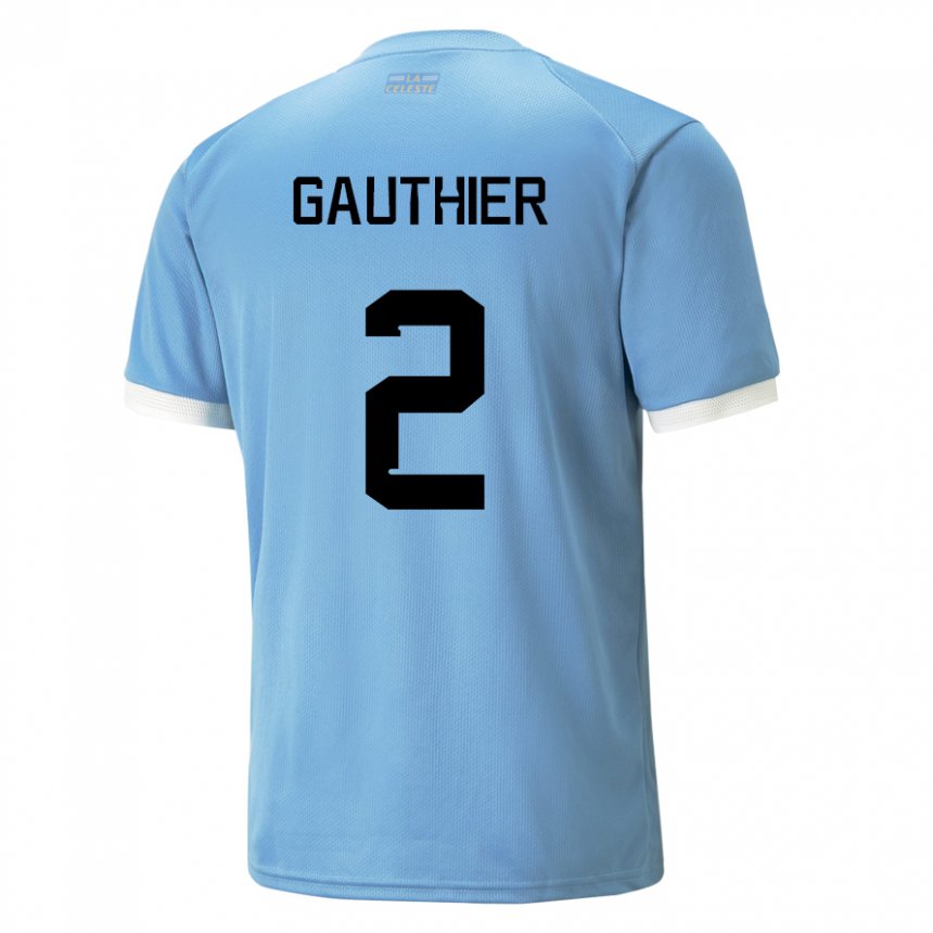 Kinder Uruguayische Valentin Gauthier #2 Blau Heimtrikot Trikot 22-24 T-shirt