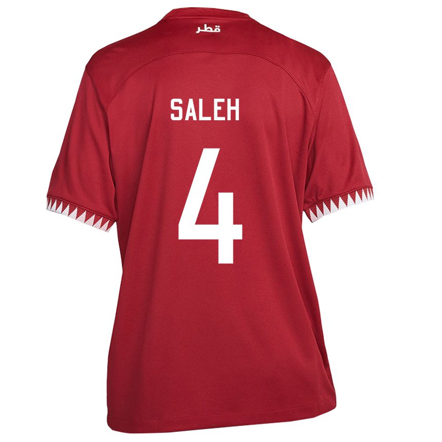 Kinder Katarische Hagar Saleh #4 Kastanienbraun Heimtrikot Trikot 22-24 T-shirt