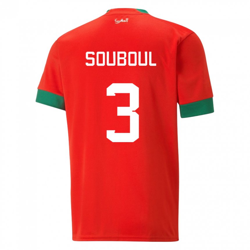 Kinder Marokkanische Mohamed Souboul #3 Rot Heimtrikot Trikot 22-24 T-shirt