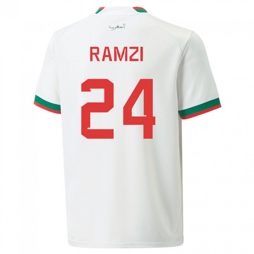 Kinder Marokkanische Achraf Ramzi #24 Weiß Auswärtstrikot Trikot 22-24 T-shirt