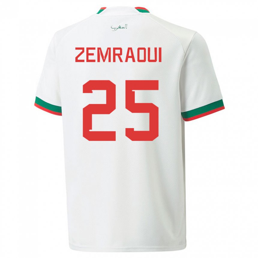 Kinder Marokkanische Oussama Zemraoui #25 Weiß Auswärtstrikot Trikot 22-24 T-shirt