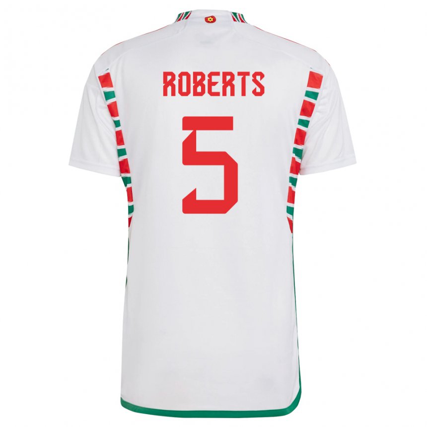 Kinder Walisische Rhiannon Roberts #5 Weiß Auswärtstrikot Trikot 22-24 T-shirt