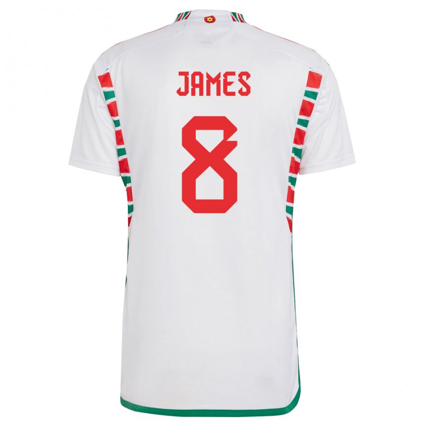 Kinder Walisische Angharad James #8 Weiß Auswärtstrikot Trikot 22-24 T-shirt