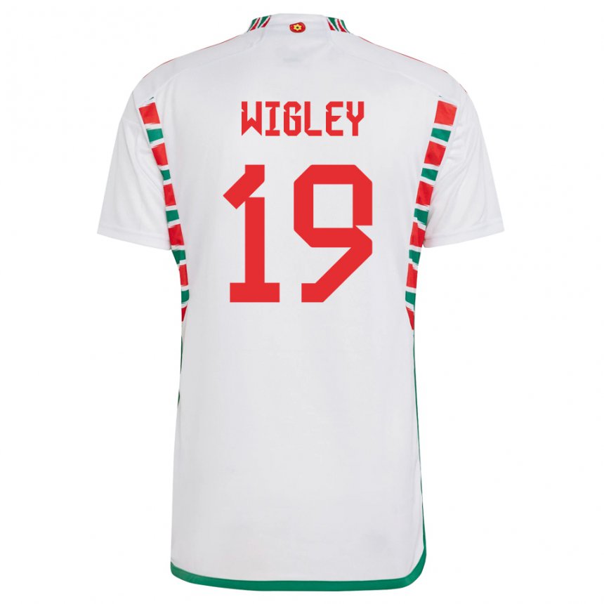 Kinder Walisische Morgan Wigley #19 Weiß Auswärtstrikot Trikot 22-24 T-shirt