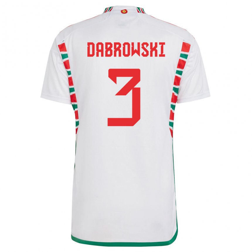 Kinder Walisische Sebastian Dabrowski #3 Weiß Auswärtstrikot Trikot 22-24 T-shirt