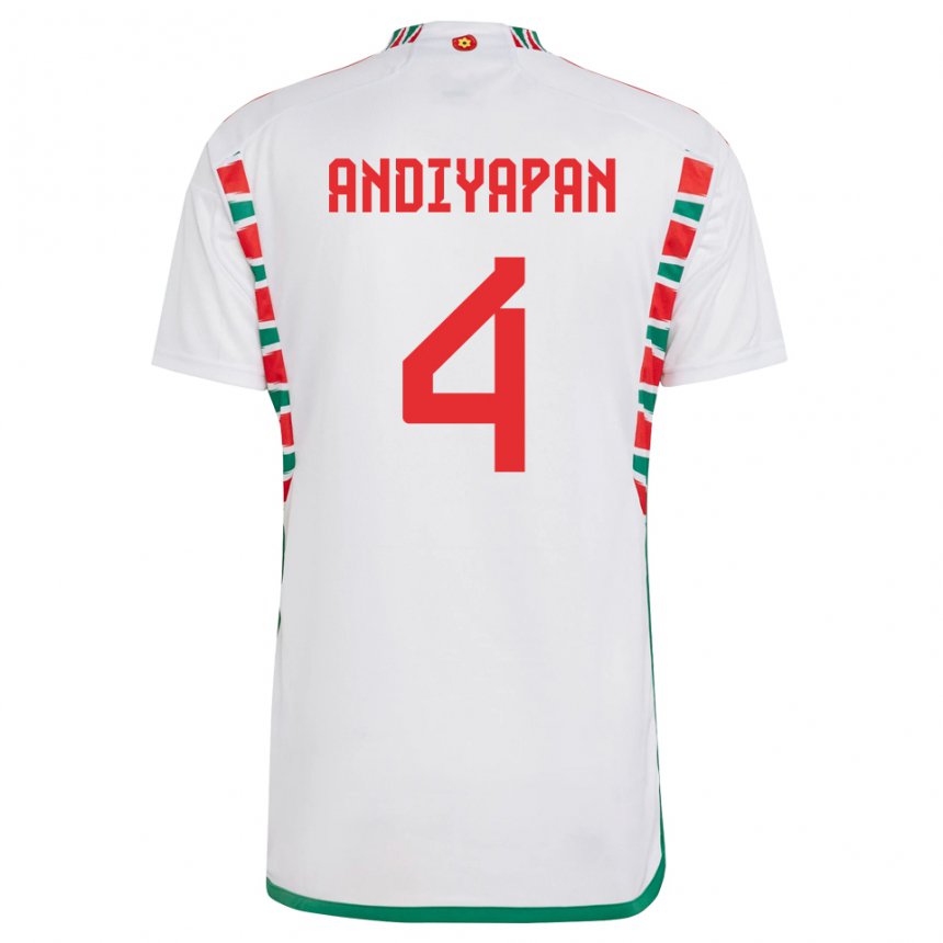 Kinder Walisische William Andiyapan #4 Weiß Auswärtstrikot Trikot 22-24 T-shirt