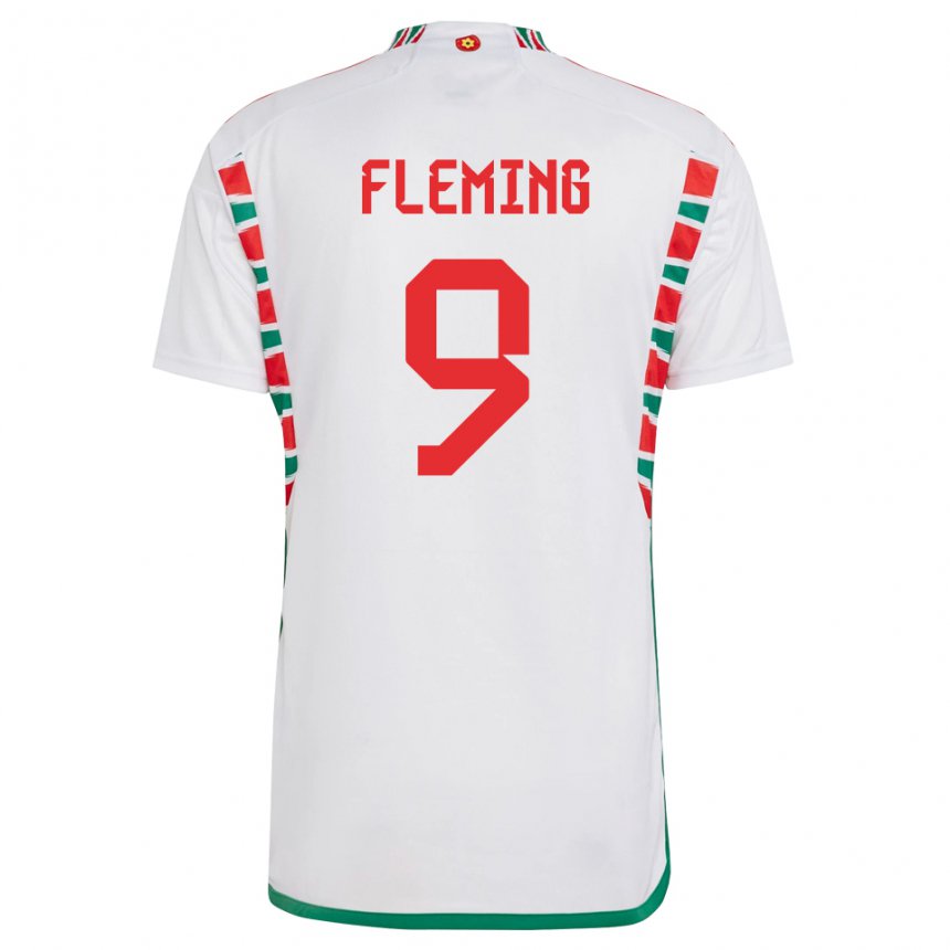 Kinder Walisische Cole Fleming #9 Weiß Auswärtstrikot Trikot 22-24 T-shirt