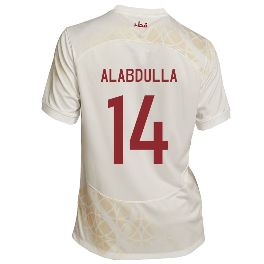 Kinder Katarische Moudhi Alabdulla #14 Goldbeige Auswärtstrikot Trikot 22-24 T-shirt