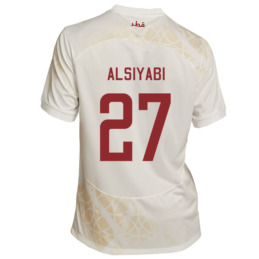 Kinder Katarische Nasra Alsiyabi #27 Goldbeige Auswärtstrikot Trikot 22-24 T-shirt