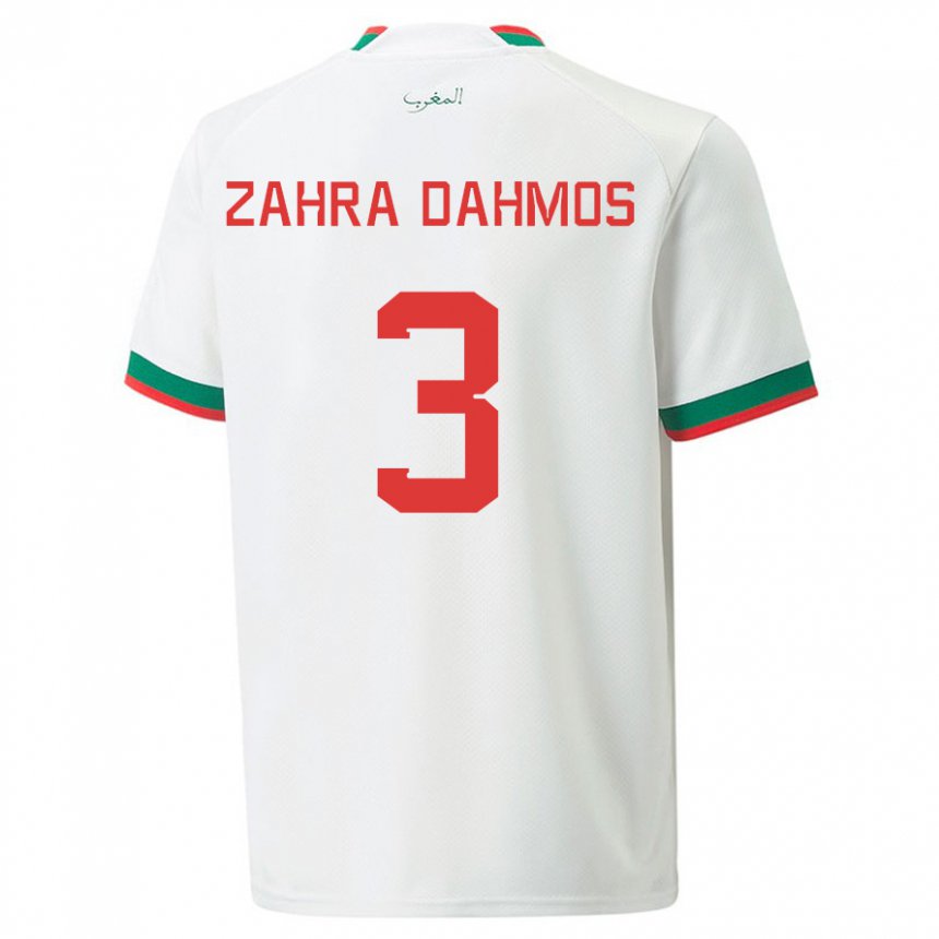 Kinder Marokkanische Fatima Zahra Dahmos #3 Weiß Auswärtstrikot Trikot 22-24 T-shirt