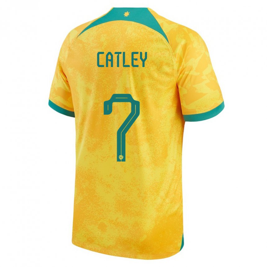 Herren Australische Stephanie Catley #7 Gold Heimtrikot Trikot 22-24 T-shirt