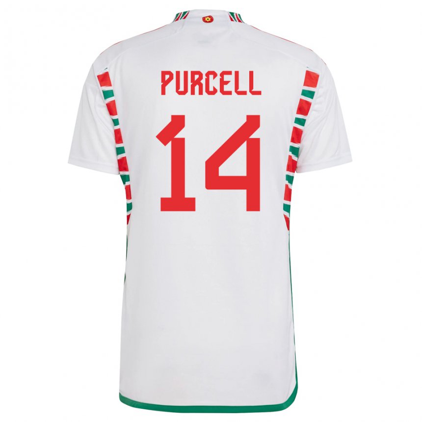 Damen Walisische Benjamin Purcell #14 Weiß Auswärtstrikot Trikot 22-24 T-shirt