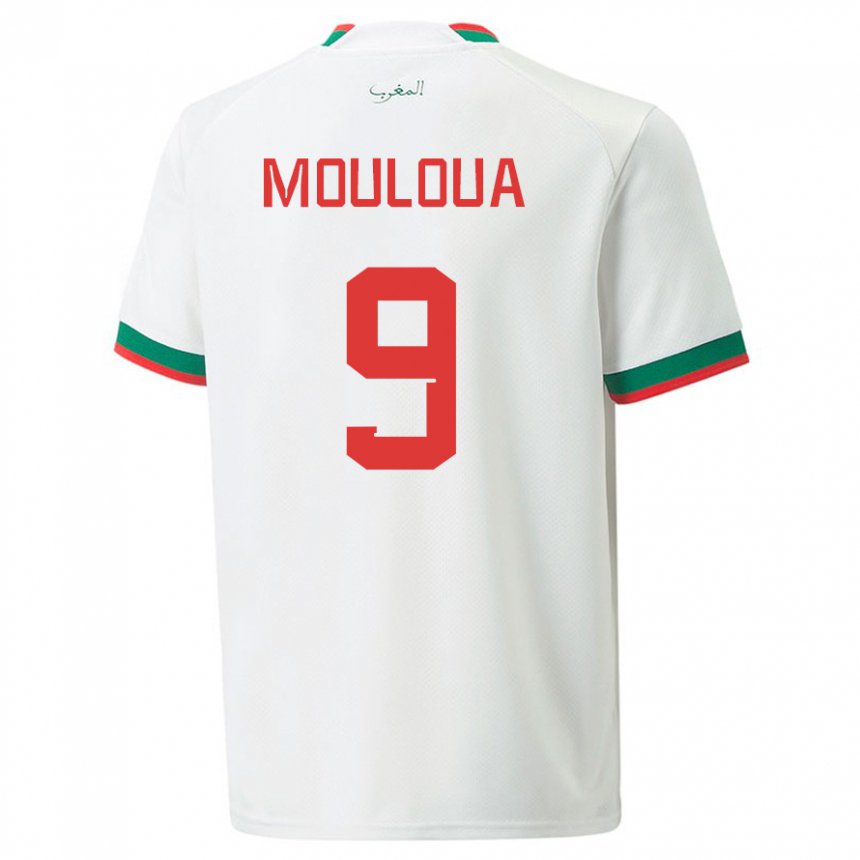 Damen Marokkanische Ayoub Mouloua #9 Weiß Auswärtstrikot Trikot 22-24 T-shirt