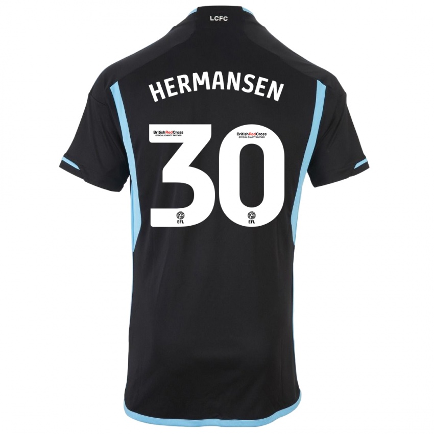 Kinder Mads Hermansen #30 Schwarz Auswärtstrikot Trikot 2023/24 T-Shirt