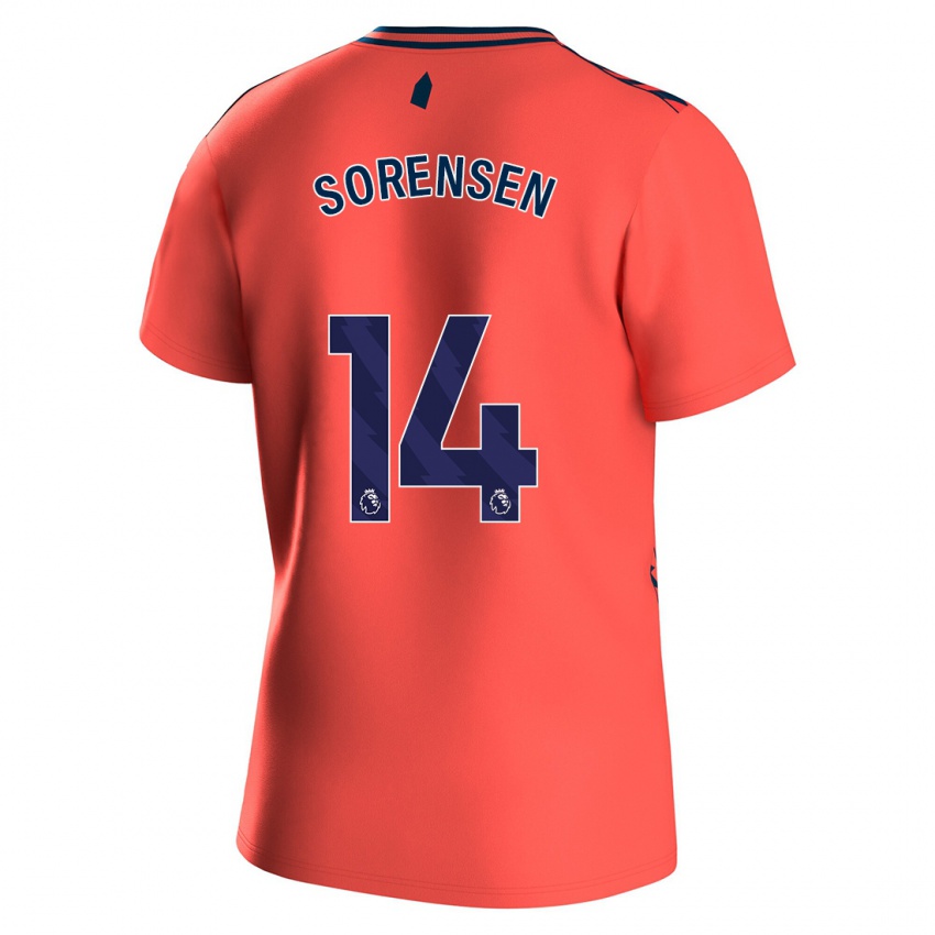 Damen Nicoline Sorensen #14 Koralle Auswärtstrikot Trikot 2023/24 T-Shirt