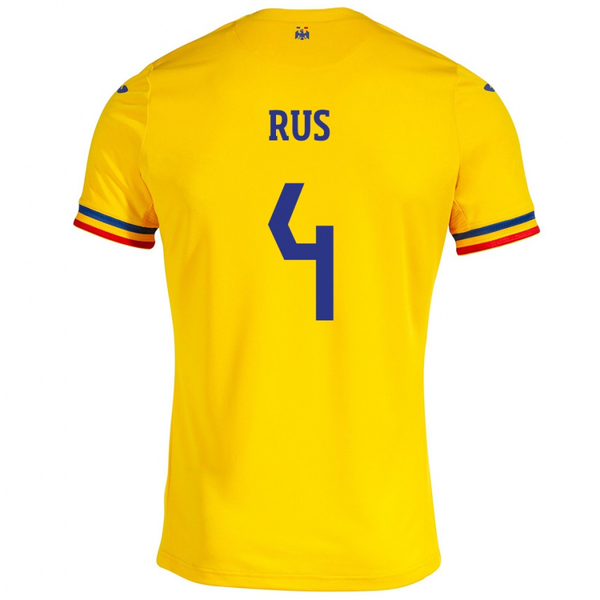 Kinder Rumänische Adrian Rus #4 Gelb Heimtrikot Trikot 24-26 T-Shirt