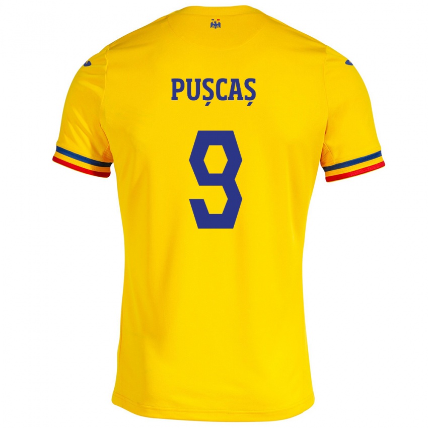 Kinder Rumänische George Pușcaș #9 Gelb Heimtrikot Trikot 24-26 T-Shirt