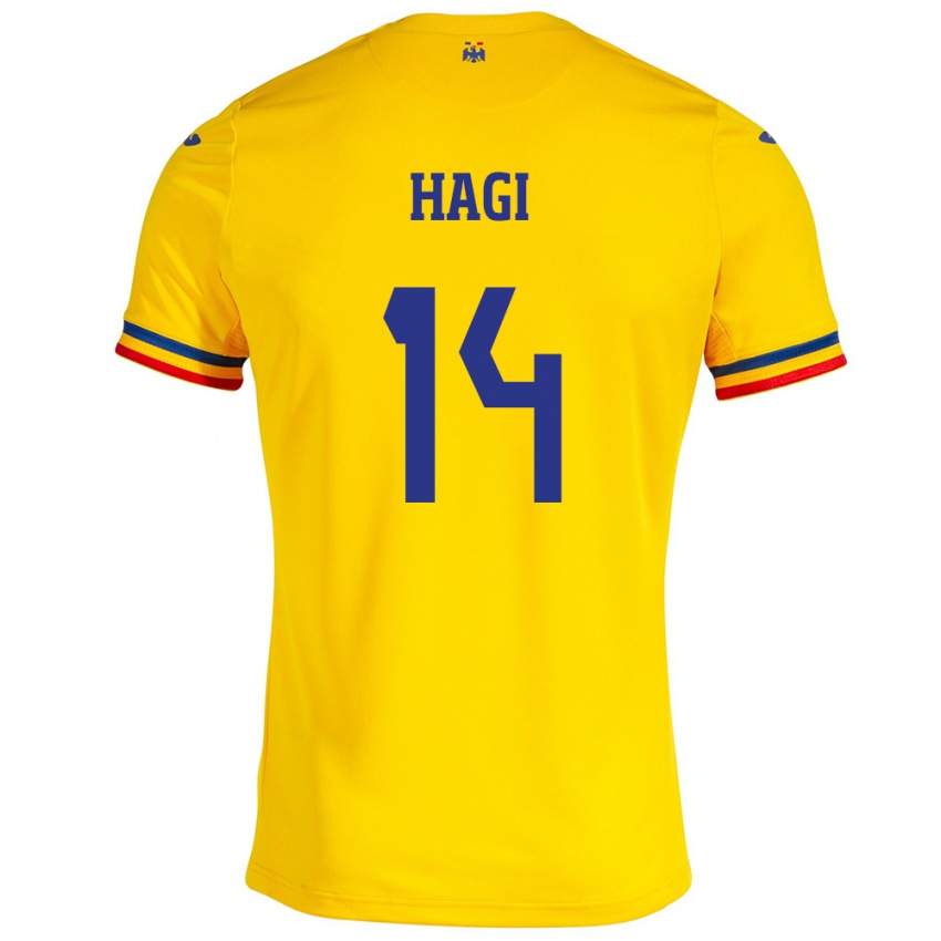 Kinder Rumänische Ianis Hagi #14 Gelb Heimtrikot Trikot 24-26 T-Shirt