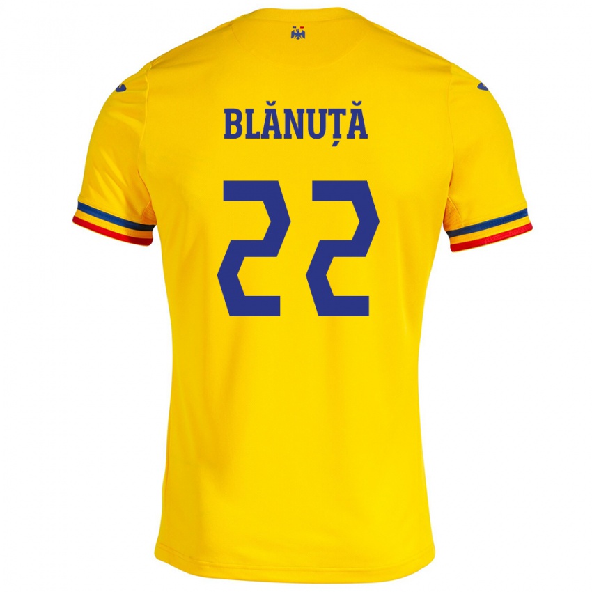 Kinder Rumänische Vladislav Blănuță #22 Gelb Heimtrikot Trikot 24-26 T-Shirt