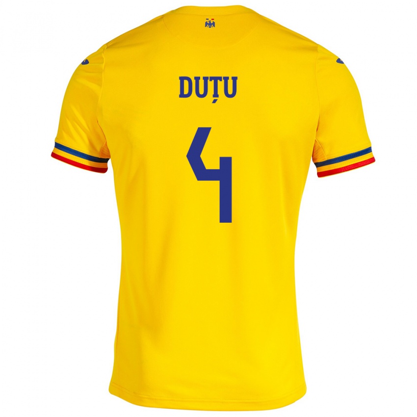 Kinder Rumänische Ștefan Duțu #4 Gelb Heimtrikot Trikot 24-26 T-Shirt