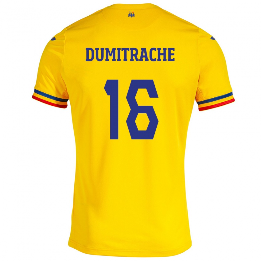 Kinder Rumänische Valentin Dumitrache #16 Gelb Heimtrikot Trikot 24-26 T-Shirt