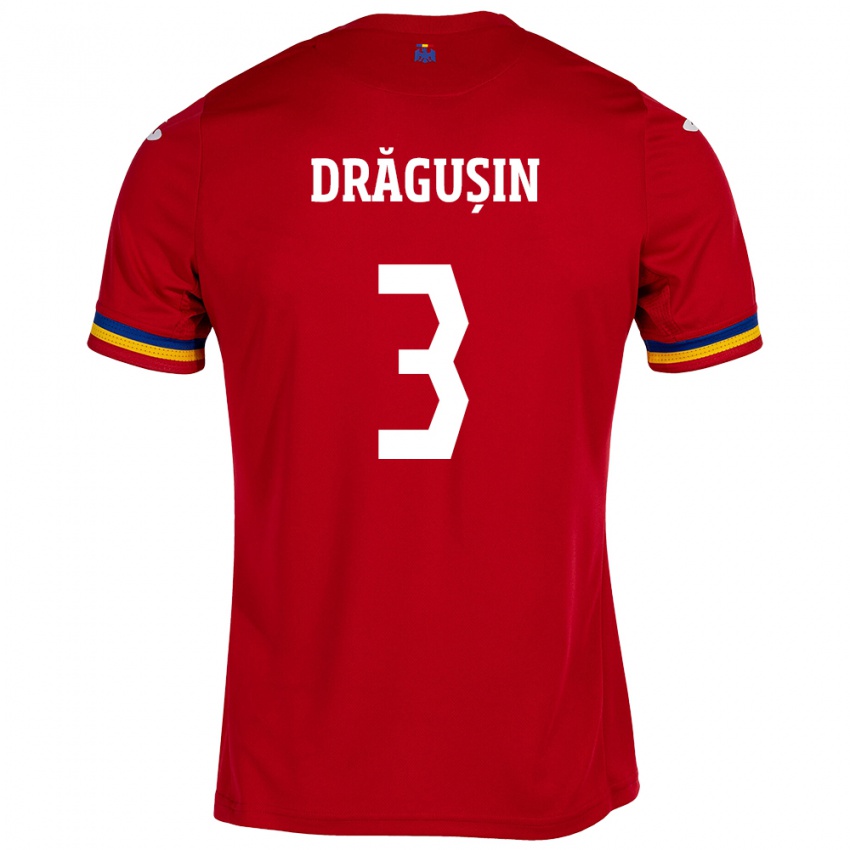 Kinder Rumänische Radu Drăgușin #3 Rot Auswärtstrikot Trikot 24-26 T-Shirt