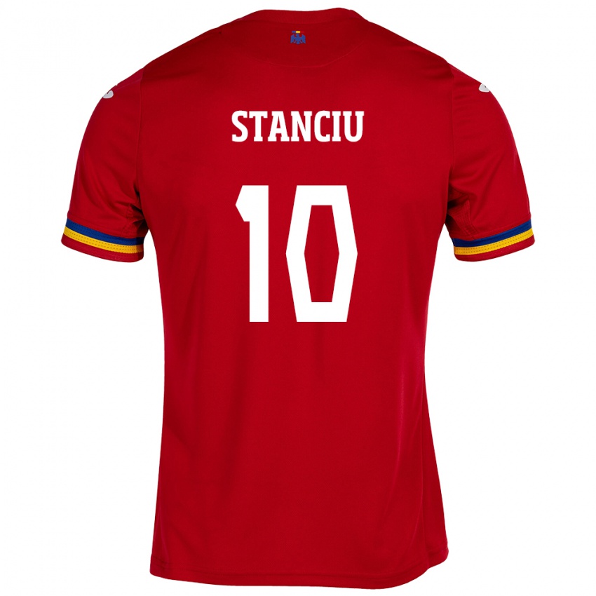 Kinder Rumänische Nicolae Stanciu #10 Rot Auswärtstrikot Trikot 24-26 T-Shirt