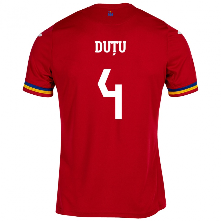 Kinder Rumänische Ștefan Duțu #4 Rot Auswärtstrikot Trikot 24-26 T-Shirt