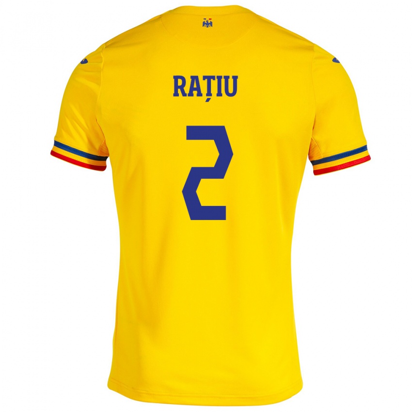 Herren Rumänische Andrei Rațiu #2 Gelb Heimtrikot Trikot 24-26 T-Shirt