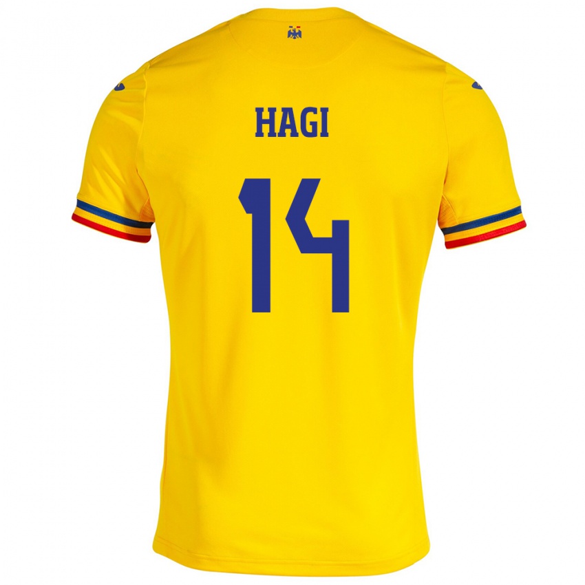 Herren Rumänische Ianis Hagi #14 Gelb Heimtrikot Trikot 24-26 T-Shirt