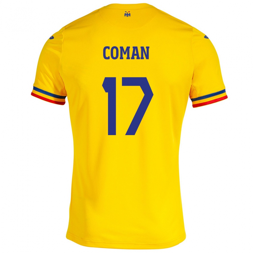 Herren Rumänische Florinel Coman #17 Gelb Heimtrikot Trikot 24-26 T-Shirt