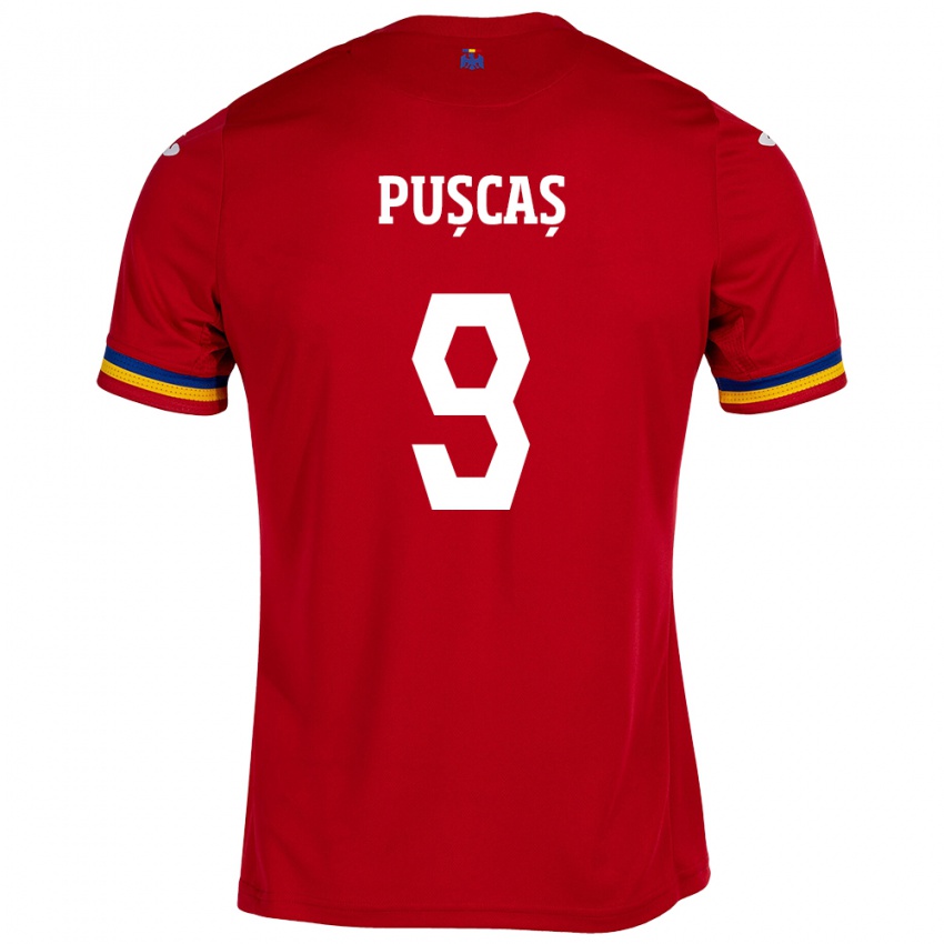 Herren Rumänische George Pușcaș #9 Rot Auswärtstrikot Trikot 24-26 T-Shirt