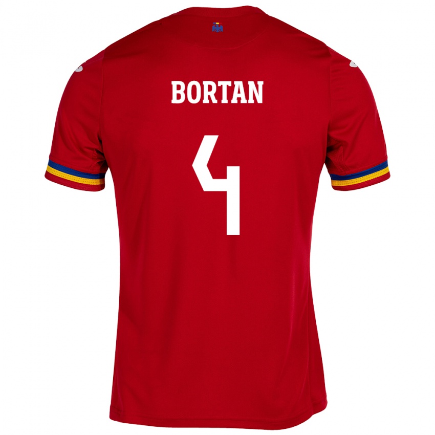 Herren Rumänische Ioana Bortan #4 Rot Auswärtstrikot Trikot 24-26 T-Shirt