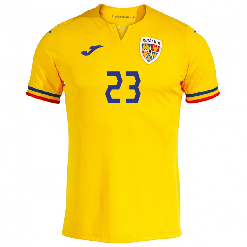 Damen Rumänische David Dincă #23 Gelb Heimtrikot Trikot 24-26 T-Shirt