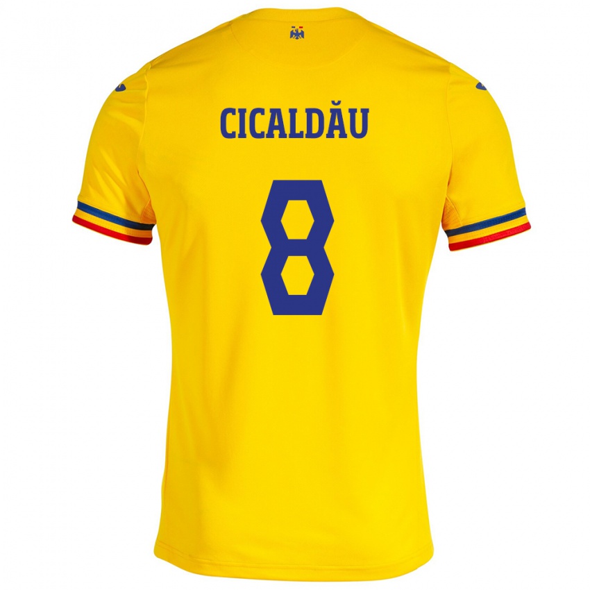 Damen Rumänische Alexandru Cicâldău #8 Gelb Heimtrikot Trikot 24-26 T-Shirt