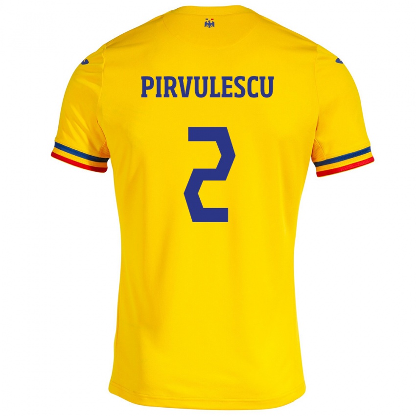 Damen Rumänische Sergiu Pîrvulescu #2 Gelb Heimtrikot Trikot 24-26 T-Shirt