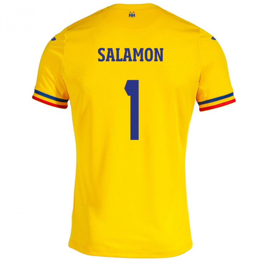 Damen Rumänische Szidonia Salamon #1 Gelb Heimtrikot Trikot 24-26 T-Shirt