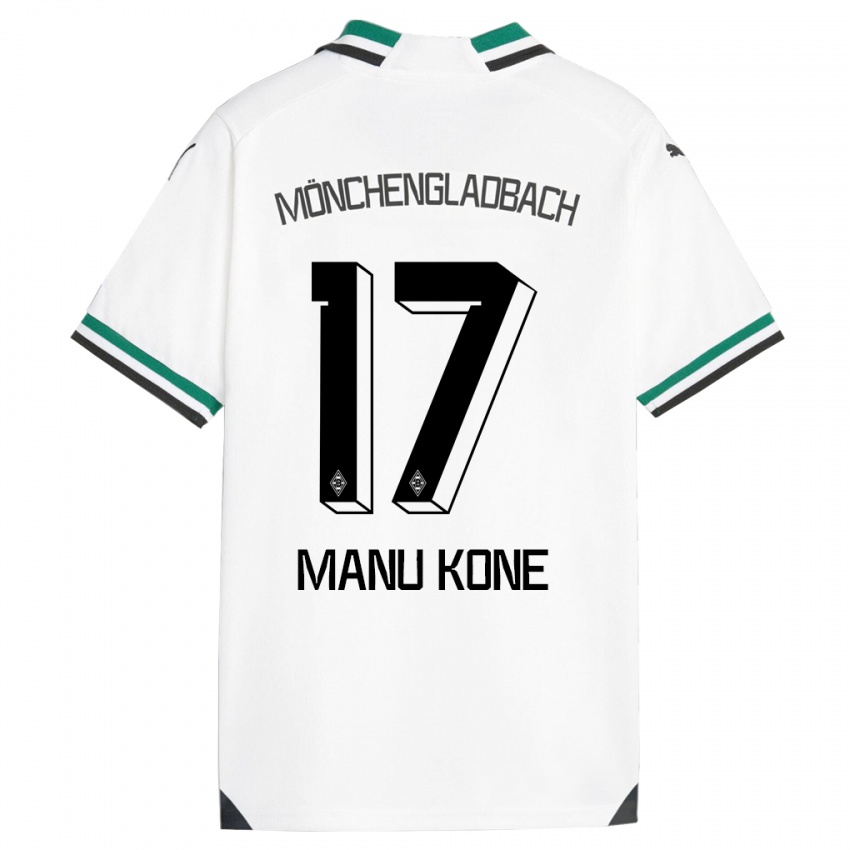 Kinder Manu Koné #17 Weiß Grün Heimtrikot Trikot 2023/24 T-Shirt