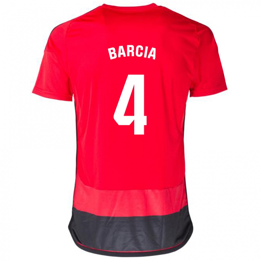 Kinder Sergio Barcia #4 Rot Schwarz Heimtrikot Trikot 2023/24 T-Shirt