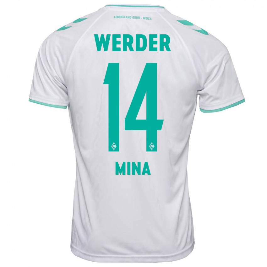 Kinder Johan Mina #14 Weiß Auswärtstrikot Trikot 2023/24 T-Shirt