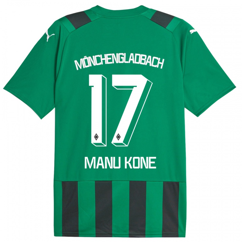 Kinder Manu Koné #17 Schwarz Grün Auswärtstrikot Trikot 2023/24 T-Shirt