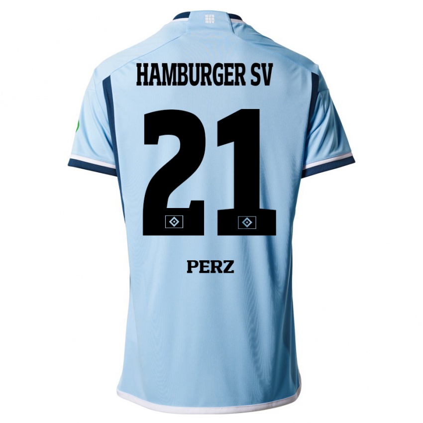 Kinder Marcel Perz #21 Blau Auswärtstrikot Trikot 2023/24 T-Shirt