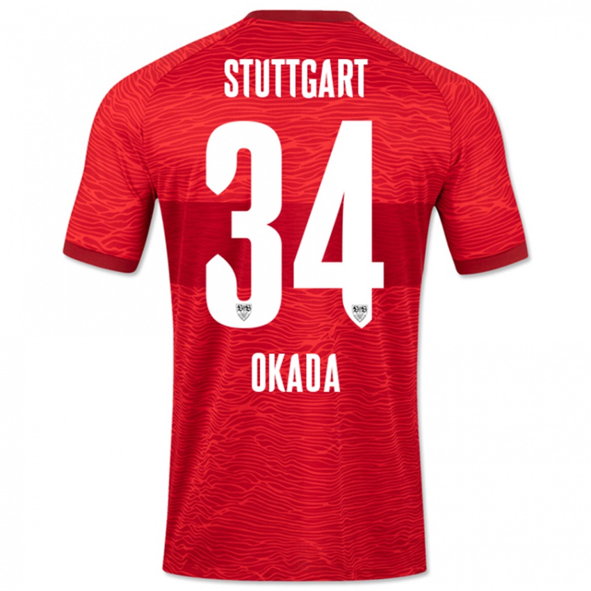 Kinder Rei Okada #34 Rot Auswärtstrikot Trikot 2023/24 T-Shirt