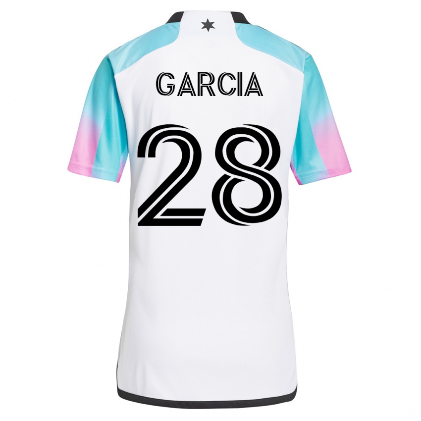 Kinder Mender García #28 Weiß Auswärtstrikot Trikot 2023/24 T-Shirt